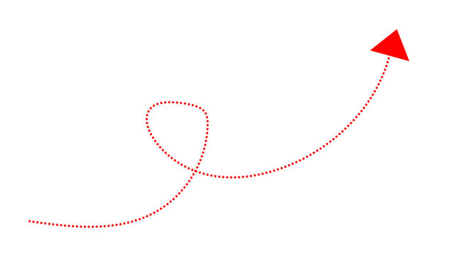 Red dotted line curve forming a with an arrowhead pointing upwards on a white background red arrow curved line upward arrow graphic element arrowhead vector style direction progress