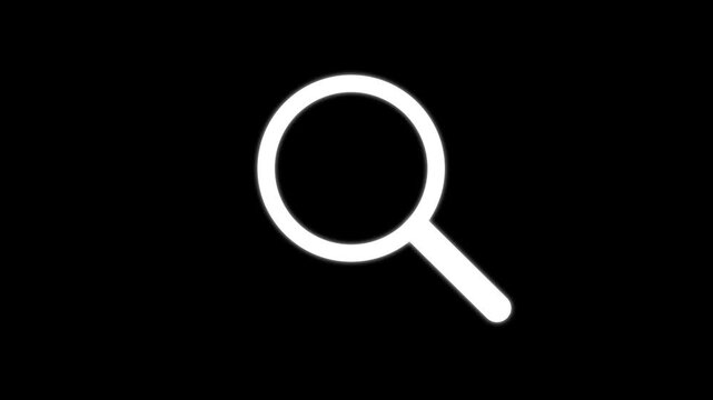 Minimalist search animation: white magnifying glass symbol on black background, for ui interface.