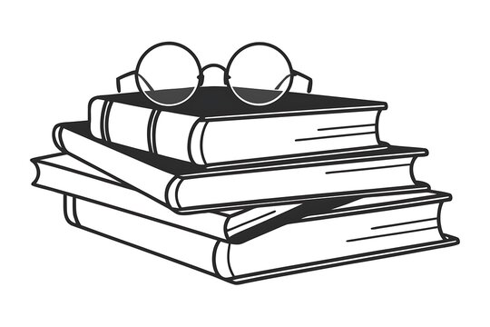 Stack of books with glasses on top illustration