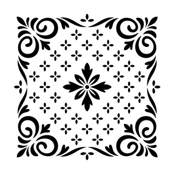 Black and white floral damask ornamental square pattern design vector illustration