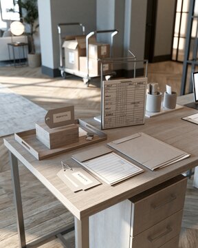 Property Office Desk with Reservation Tags and Dolly Schedule in Apartment