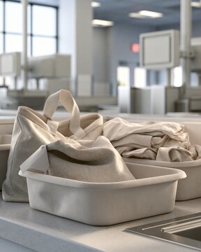 Inspected Washed Bags in Plastic Bins on Service Counter