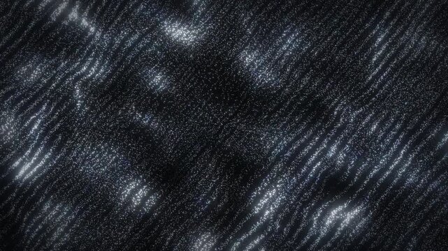 Abstract silver-white particles arranged in flowing wave patterns across a dark background, creating a futuristic digital texture with luminous depth, motion, and elegant technology aesthetics.