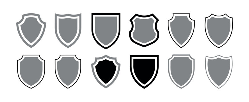 Shield: Set of twelve shield with various outlines and gray fills