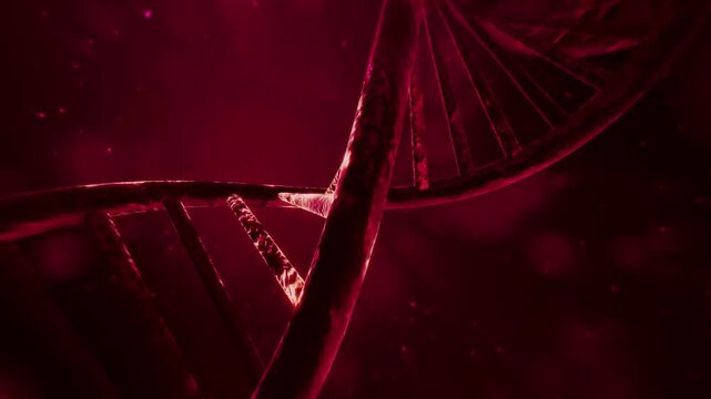 Rotating red DNA strand helix symbolizing genetic code and biological research helix rotation double helix chromosome structure molecular biology gene sequencing