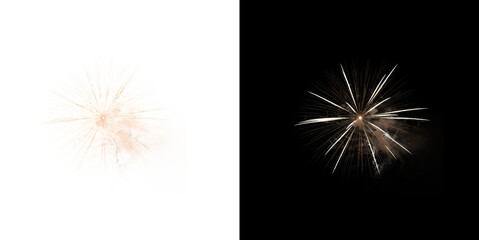 Fototapeta premium Golden Starburst Fireworks Explosion Overlay Isolated on White and Black Background