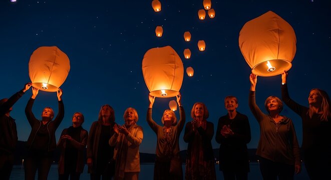 People release glowing paper lanterns