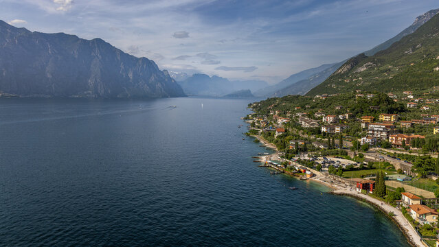 Italy, Malcesine: View from the castle overlooking Lake Garda and the town of Malcesine.