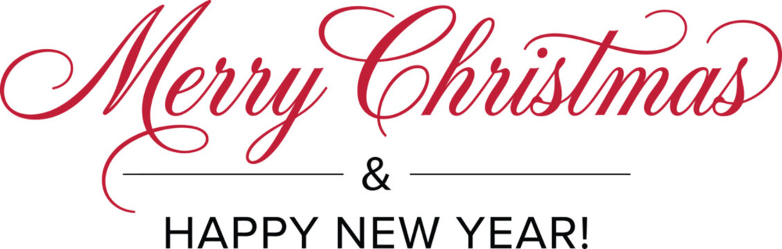 Merry Christmas and Happy New Year red script typography design