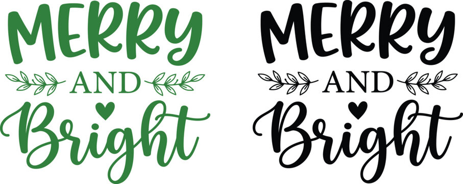 Merry and Bright script typography holiday design