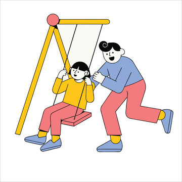 ather Pushing Child on Playground Swing Illustration