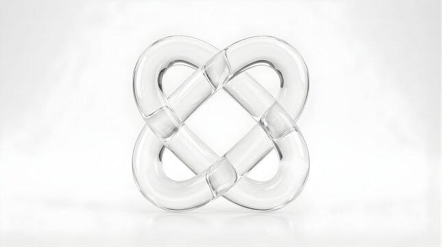 Abstract clear glass infinity knot shape isolated on white background