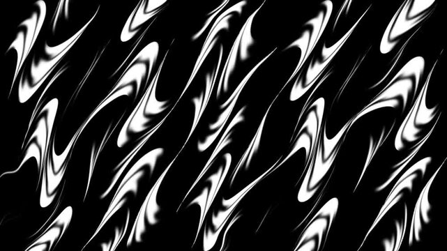 Dynamic Abstract White Flowing Waves on Black Background &ndash; Seamless Loop