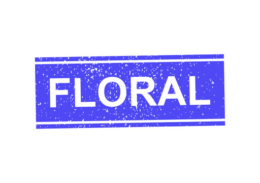Blue floral rubber stamp effect text label