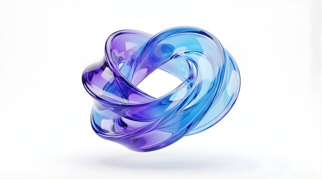 Blue and purple glass torus loop floating on a isolated white background