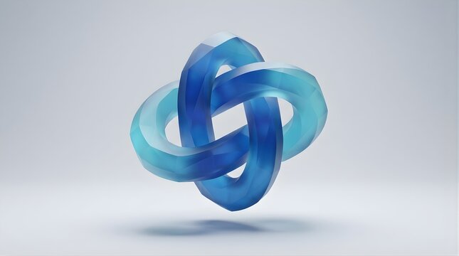 Blue translucent glass toroid knot 3D shape isolated on white background