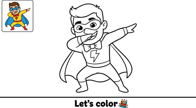 Cartoon superhero coloring page with dab pose and creative activity design