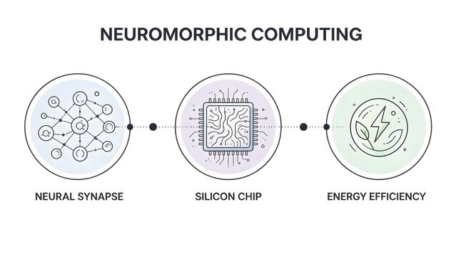 Business Infographic Template about Neuromorphic Computing, 3 Steps Flat Line Art Vector Illustration