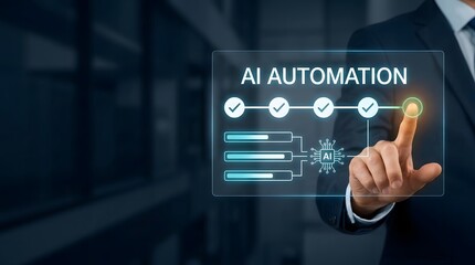 Obraz premium Business professional interacting with a digital ai automation interface display