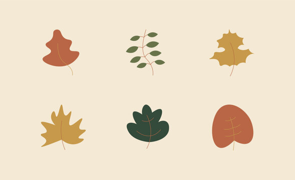 Minimal Autumn Botanical Leaves Collection in Earthy Colors, Scandinavian Style Fall Foliage and Nature Elements