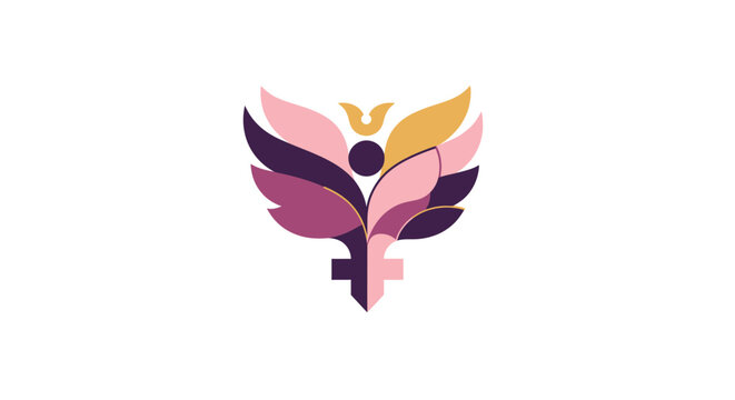 Colorful Female Symbol With Wings Design.