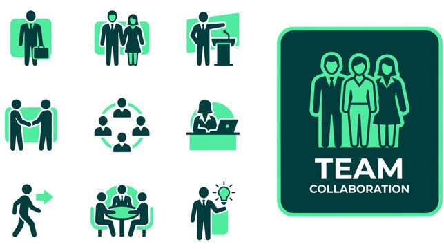 Illustrating successful teamwork and collaboration through diverse icons representing business leadership and innovative problem solving approaches