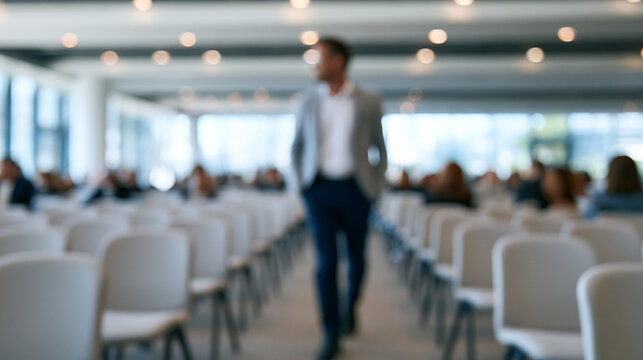 Intentionally Blurred Concept of Professional Searching for a Seat in an Empty Conference Room