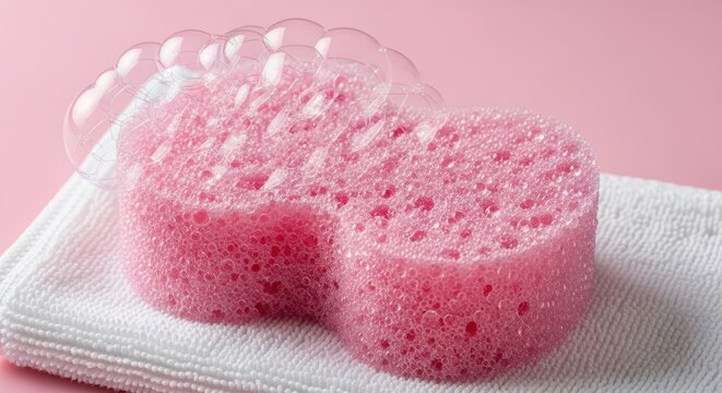 Pink bath sponge towel background