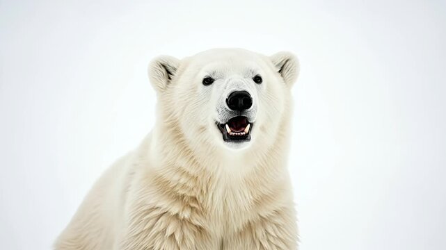 A majestic polar bear roaring against a snowy backdrop.