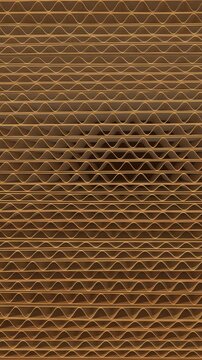 Corrugated cardboard edge macro with kraft paper flutes gently breathing, vertical seamless loop video for eco packaging and recycling backgrounds