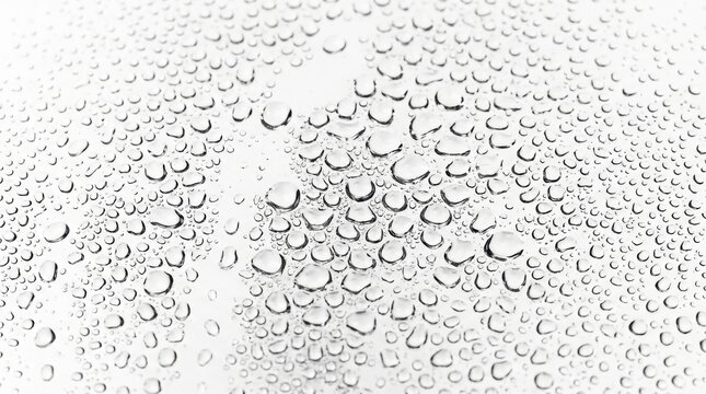 Dense cluster of clear water droplets forming a curved textured pattern on a white surface with water drops condensed moisture wet surface curved background abstract water liquid texture