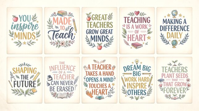 Collection of inspirational hand lettered quotes about teaching and the impact of educators