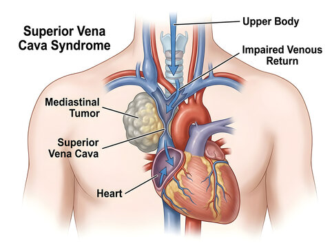 Superior vena cava syndrome medical illustration isolated on white background