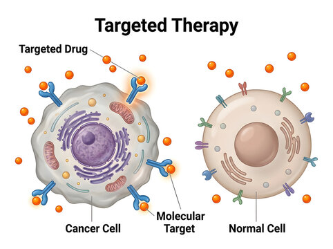 Targeted therapy attacking cancer cell illustration isolated on white background