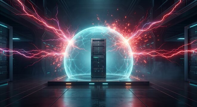 Critical Server Resisting Cyberattack Inside Protective Energy Shell