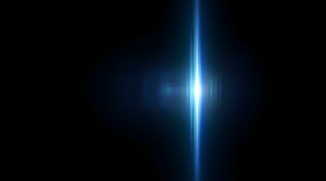 Bright blue light flare effect with vertical streak on black background