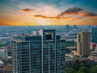 Aerial shot of apartments and office buildings in the skyline in Chicago Illinois USA © Marcus Jones