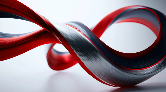 Abstract Twisted Infinity Loop with Red and Metallic Texture