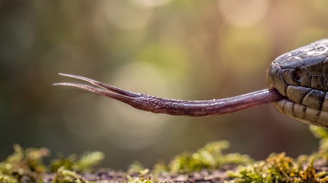 Macro Close-Up of Snake Sticking Out Forked Tongue