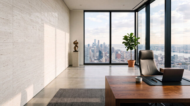 Modern Executive Office with City Skyline View