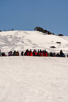 Farellones Ski Resort, Chile. Snow on the mountains, sunny day. Andes Mountains.