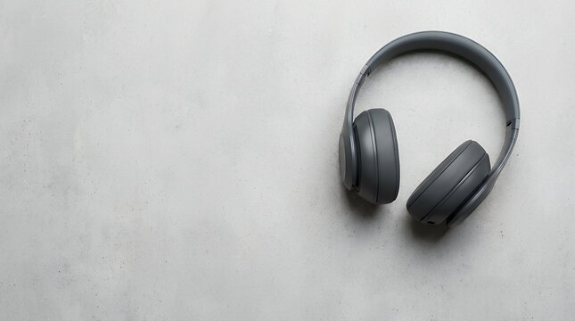 Headphones viewed from above on a top view representing music conception earphone Bluetooth headset and listening to music headphones top view music conception earphone Bluetooth headset listening