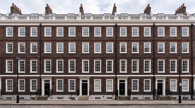 Facade of Traditional Georgian Terraced Townhouses in London