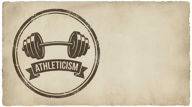 A weightlifting athleticism vintage emblem with a barbell in stamp style featuring grunge worn textures on separate layers representing exercise and vintage design weightlifting emblem athleticism