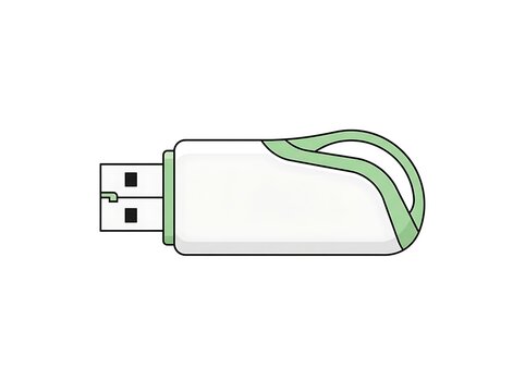 White usb flash drive with green details isolated on a white background
