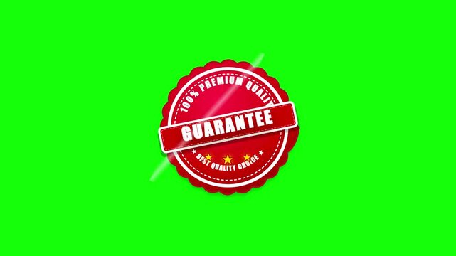 Red guarantee stamp with premium quality text on green screen