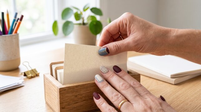 A woman's hands display modern back to school nail designs, featuring neat patterns and colors. This personal lifestyle choice supports an organized academic return.