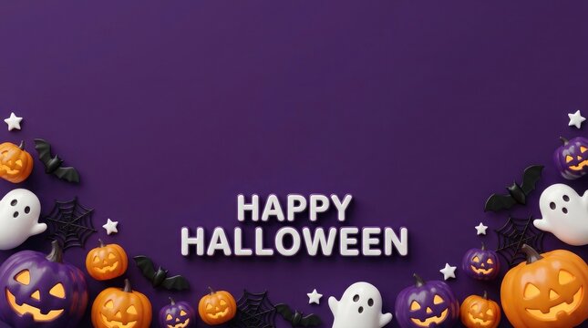 Happy halloween pixel art greeting with ghosts and pumpkins