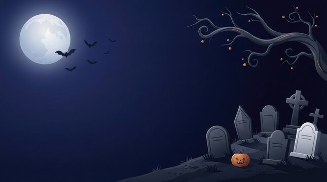 Halloween scene with graveyard and jack o lantern