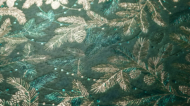 Fresh green pine tree branches with needles pattern background